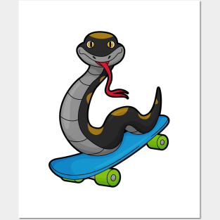 Snake as Skater with Skateboard Posters and Art